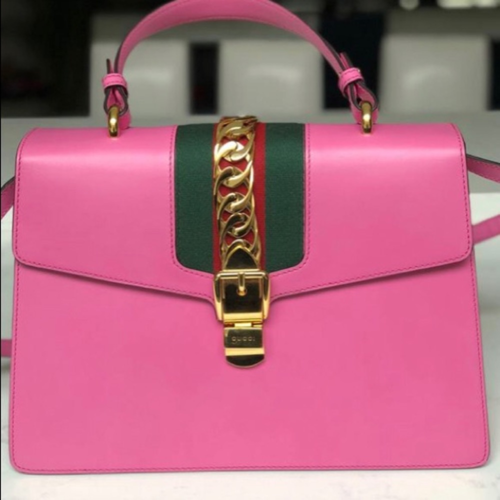Gucci Top Handle Sylvie Classic Shoulder Bag- Pink